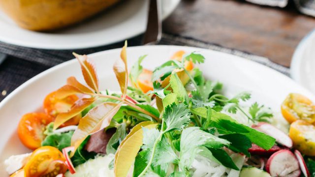 vegetable salad on white plate